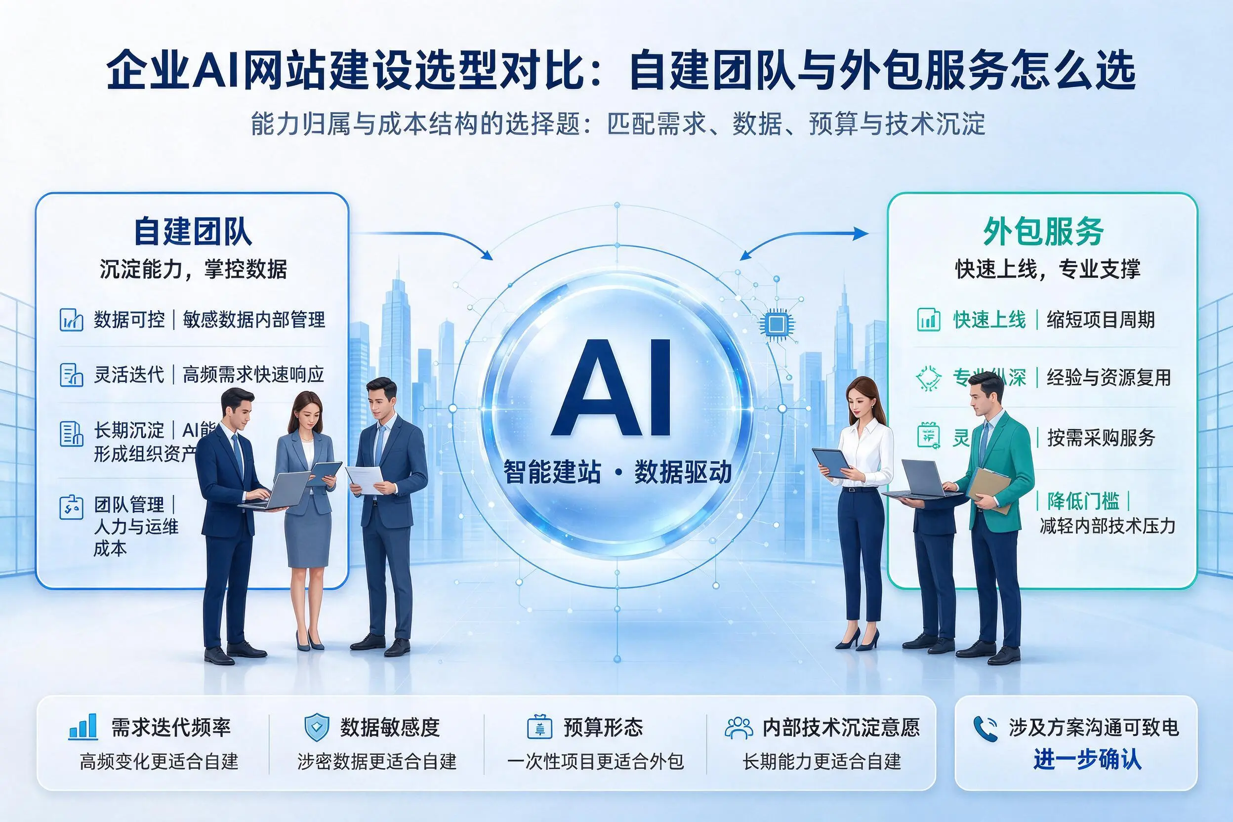 大兴安岭企业AI网站建设选型对比：自建团队与外包服务怎么选